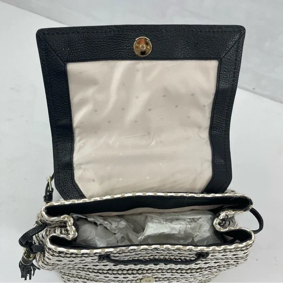 Kate Spade New York Black Leather & Woven Straw Backpack Purse - Picture 8 of 13
